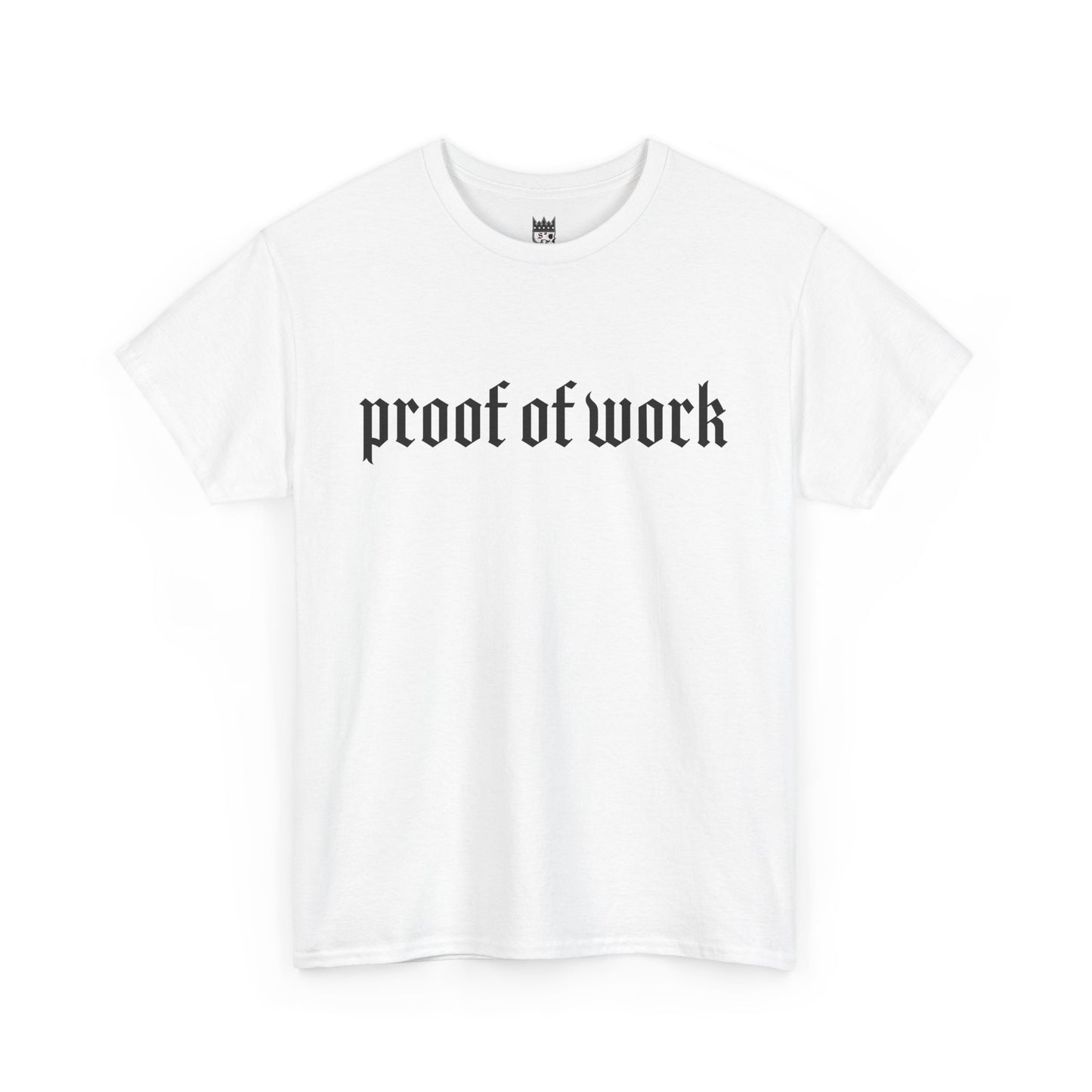 Essential Cotton Tee - 180 GSM "Proof of Work" in White/Black