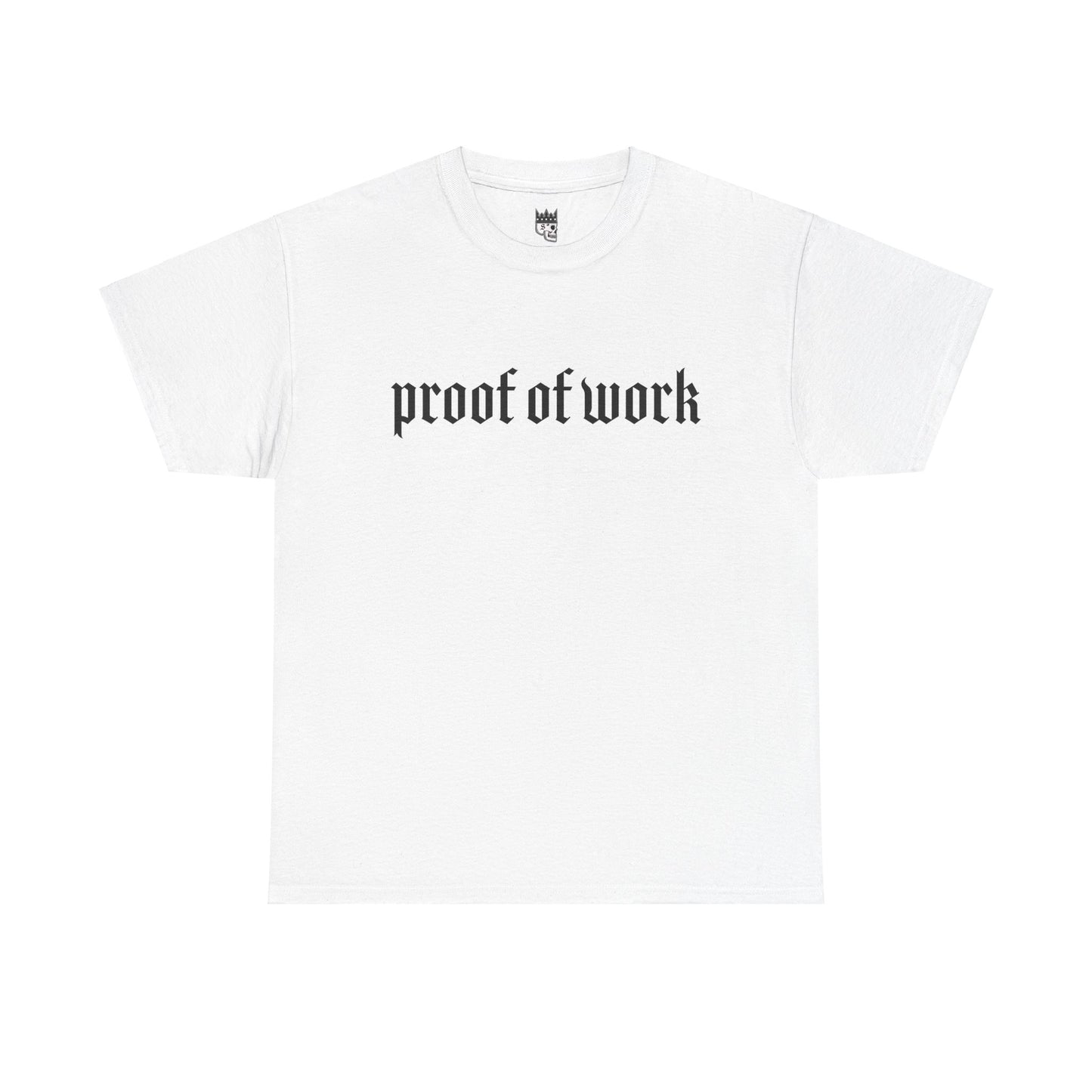 Essential Cotton Tee - 180 GSM "Proof of Work" in White/Black