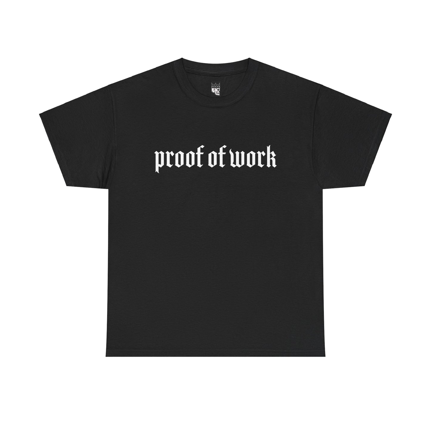 Essential Cotton Tee - 180 GSM "Proof of Work" in White/Black